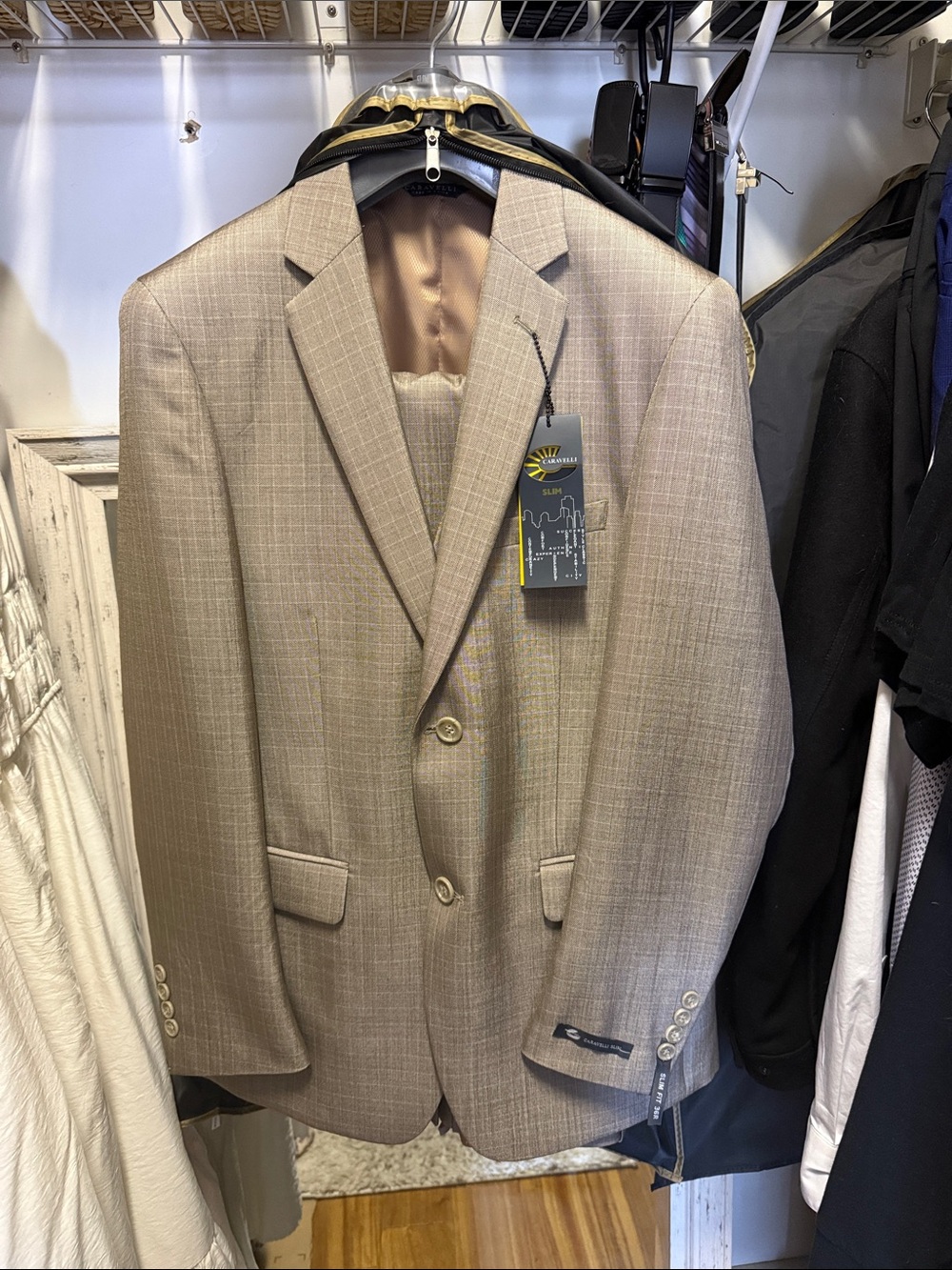 Men's Tan Caravelli Suit with Vest and Pants